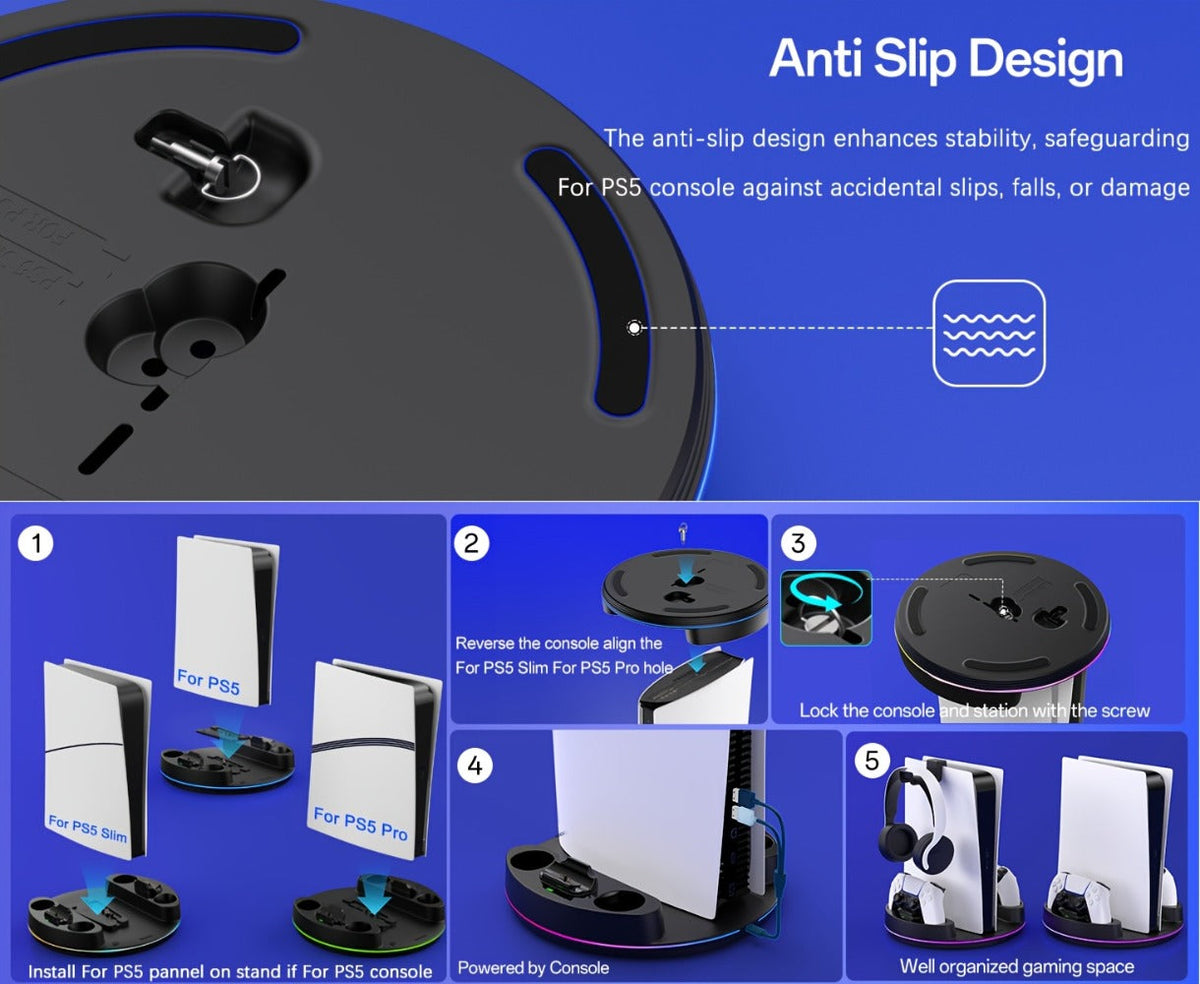 PS5 Charging Station with RGB Light Stand for PS5 Slim PS5 Pro - Fast Dual Controller Charger for an Everyday Personal Care Routine