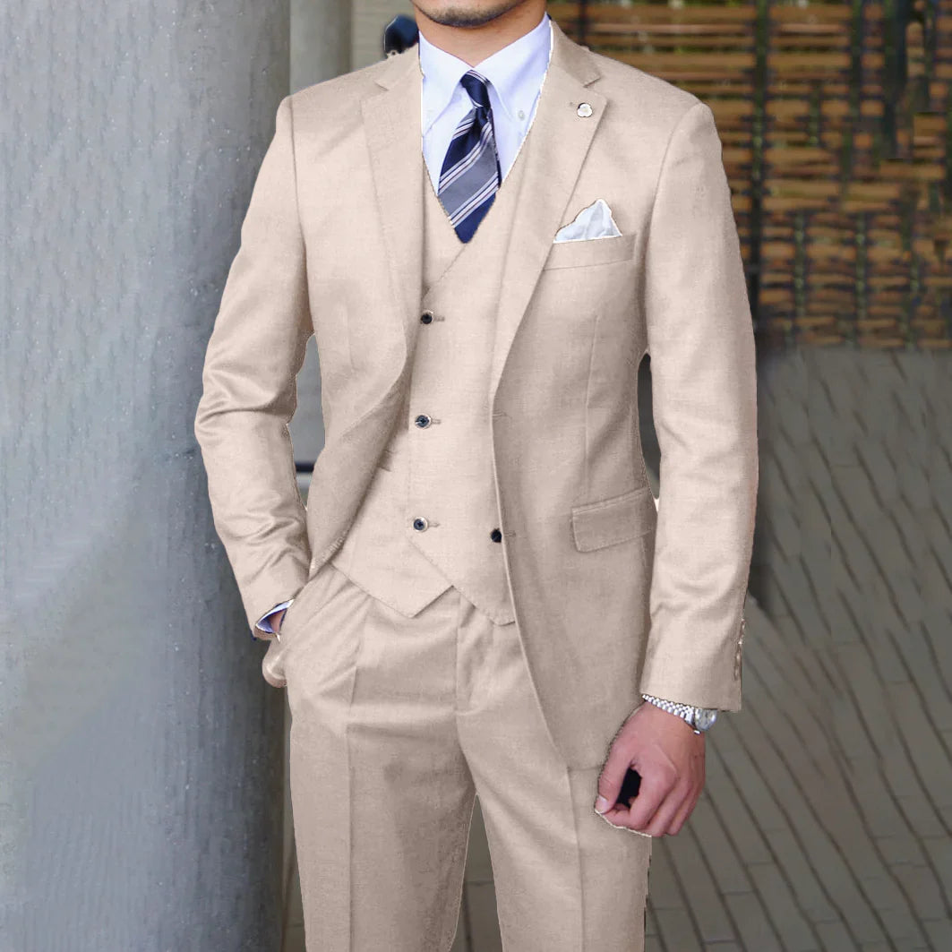 Sweetearing 3 Piece Mens Suit Slim Fit Solid Peak Lapel Suit