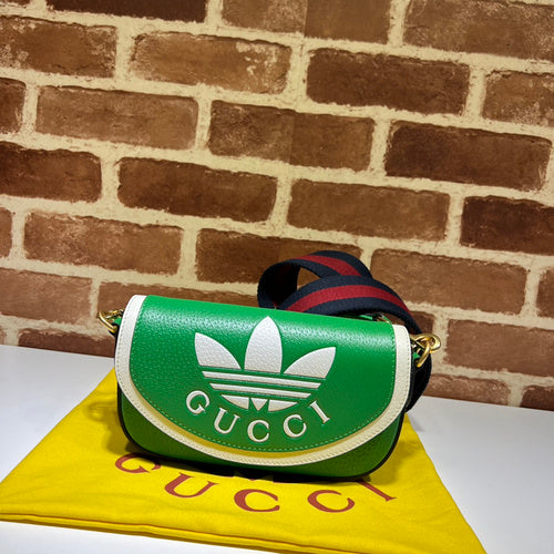 Gucci x Adidas Small Shoulder Bag – Green Leather Trefoil GUCCI Web Strap