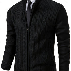 Edmund | Textured Stand-Collar Zip Cardigan