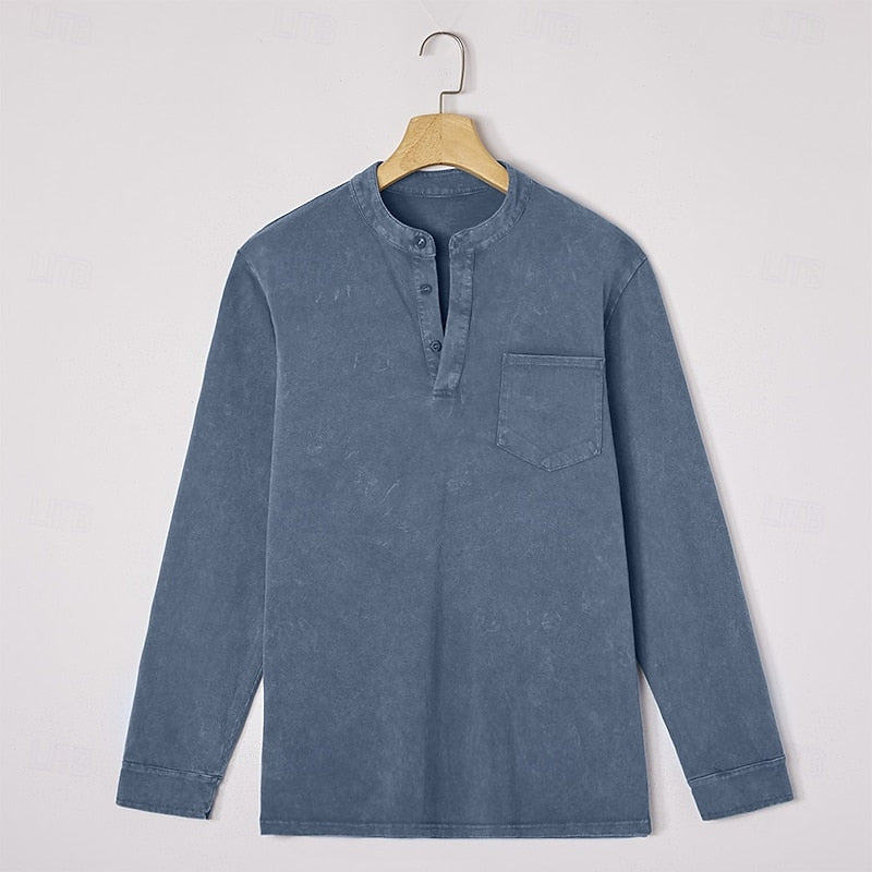 Theodore | Vintage-Waschung Langarm-Henley-Shirt