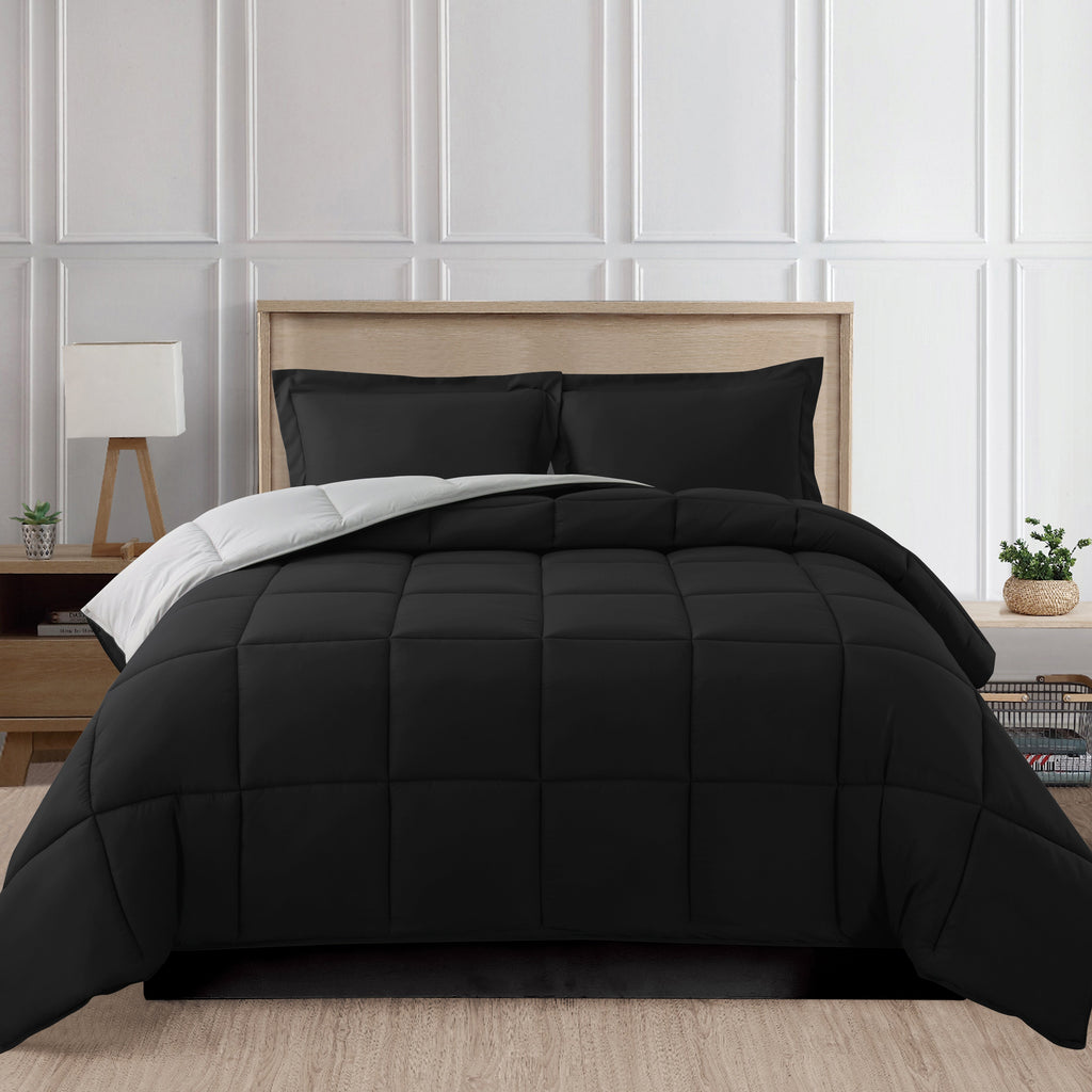 Elegant Comfort Reversible 3-Piece Box Stitched Comforter & Shams - Duvet Insert with 4 Corner Tabs