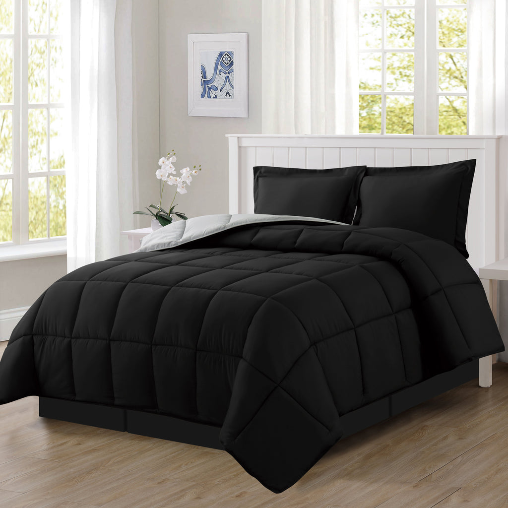 Elegant Comfort Reversible 3-Piece Box Stitched Comforter & Shams - Duvet Insert with 4 Corner Tabs