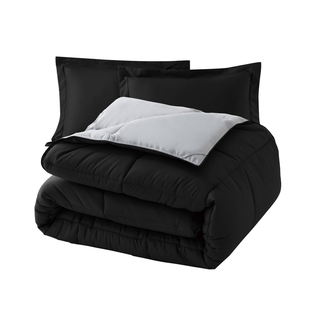 Elegant Comfort Reversible 3-Piece Box Stitched Comforter & Shams - Duvet Insert with 4 Corner Tabs