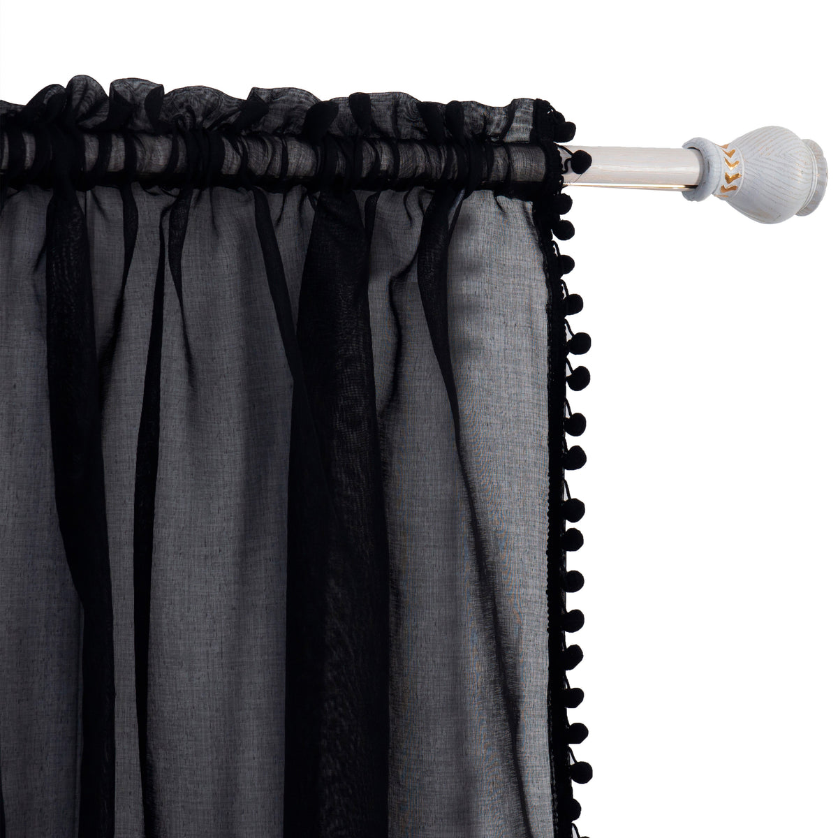 Elegant Comfort Set of 2 Pom Pom Tasseled Sheer Curtain - Rod Pocket