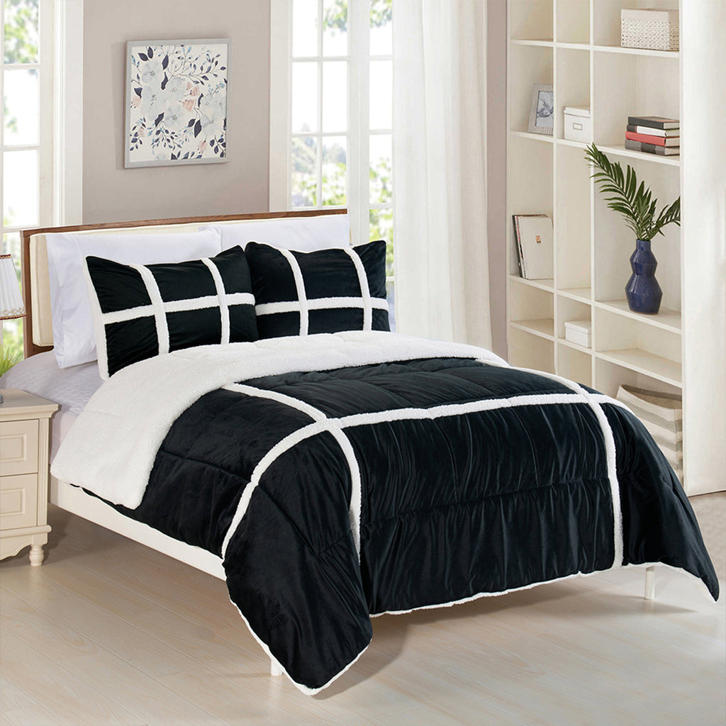 Elegant Comfort 3-Piece Stripe Micro-Suede Reversible Sherpa - Comforter Set