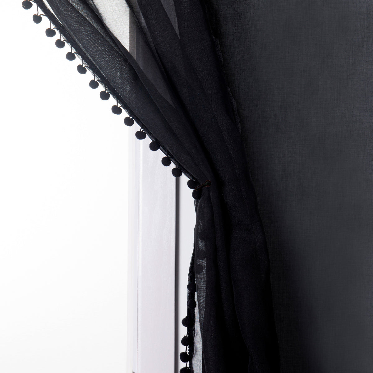 Elegant Comfort Set of 2 Pom Pom Tasseled Sheer Curtain - Rod Pocket