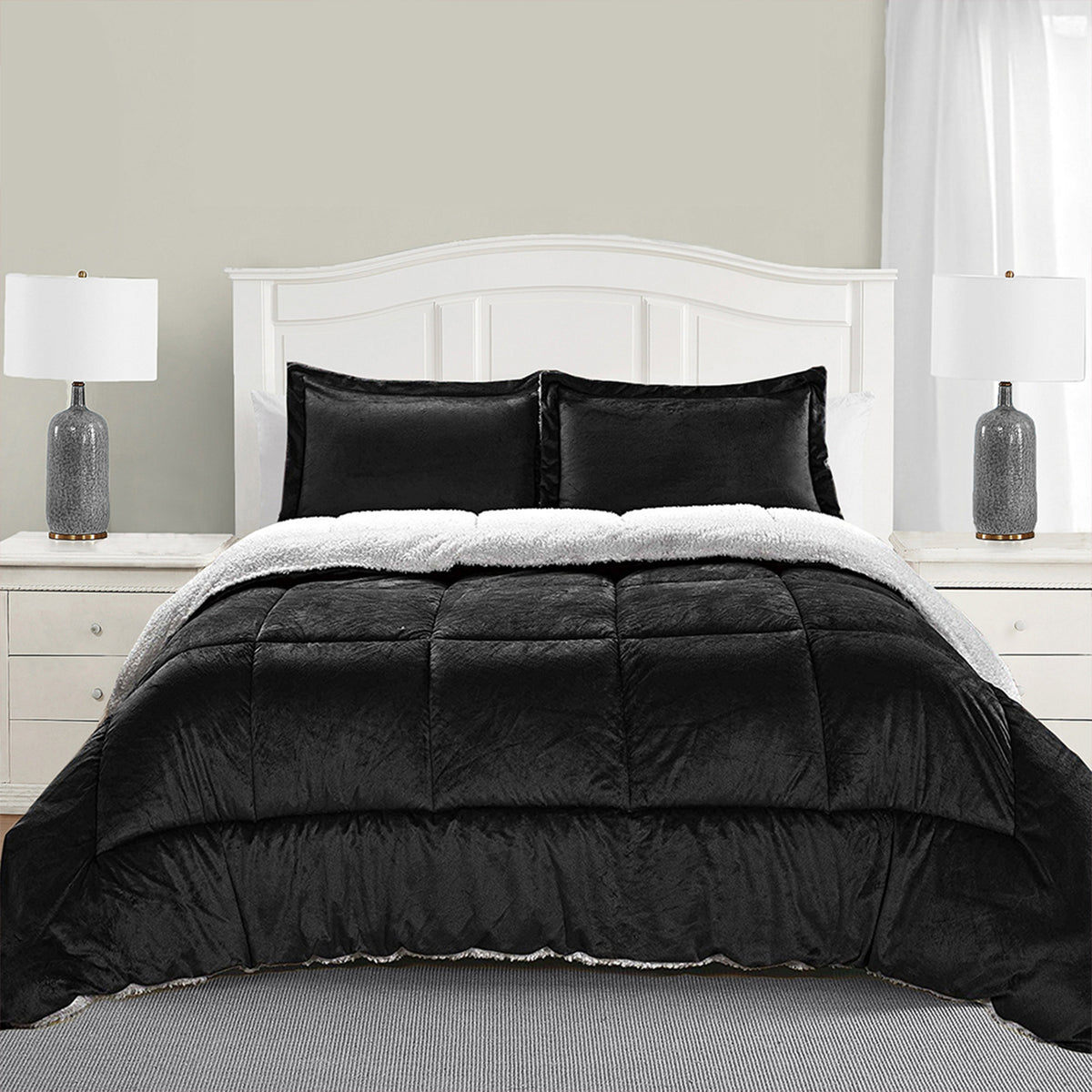 Elegant Comfort 3-Piece Micro-Suede Reversible Sherpa - Solid Color Design Comforter Set
