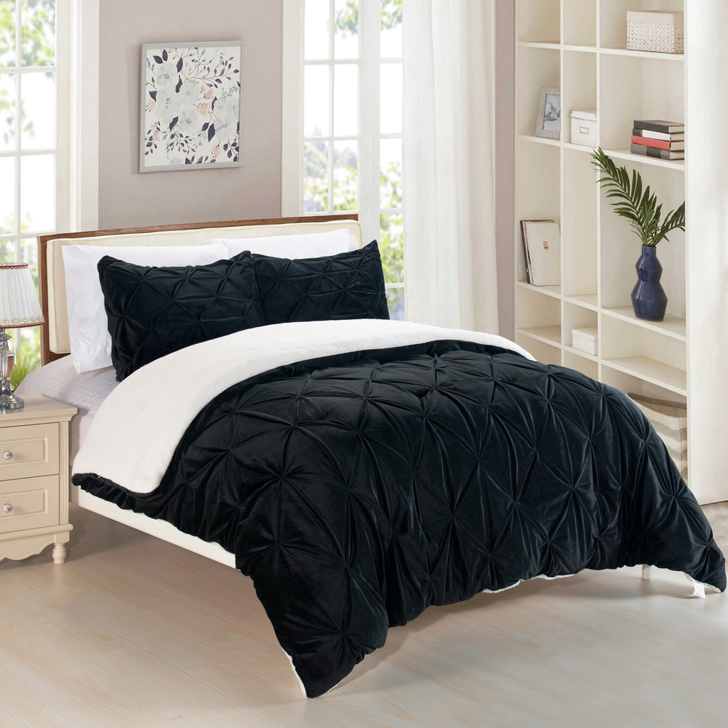 Elegant Comfort 3-Piece Pinch Pleated Micro-Suede Reversible Sherpa - Comforter Set