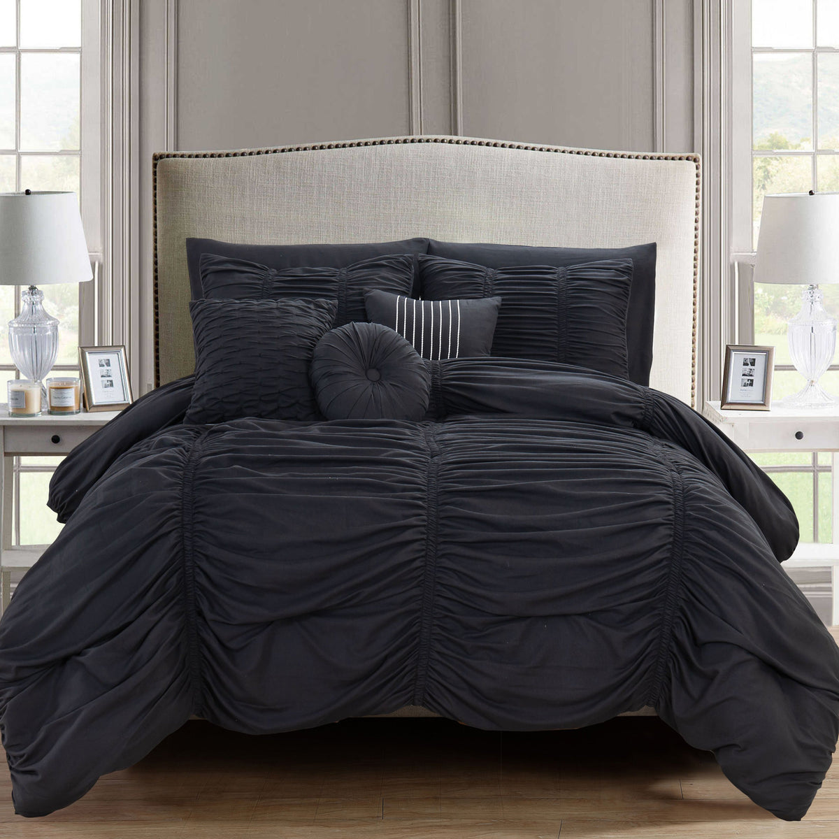 Elegant Comfort 10-Piece Pleated Comforter Set - Includes 4-Piece Sheet Set with Double Sided Storage Pockets