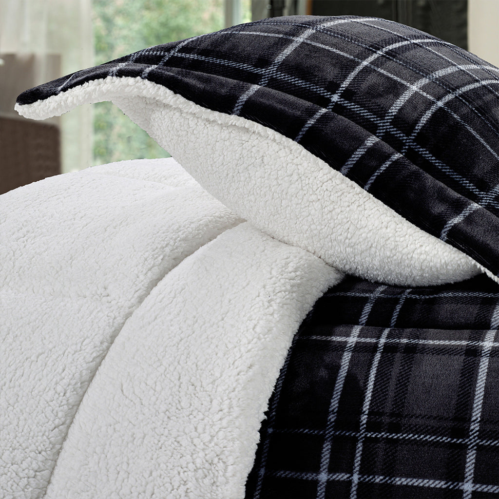 Elegant Comfort 3-Piece Plaid Micro-Suede Reversible Sherpa - Comforter Set