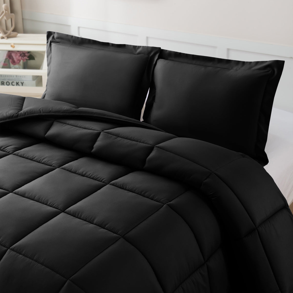 Elegant Comfort 3-Piece Solid Box Stitched Comforter & Shams - Double-Filled Comforter