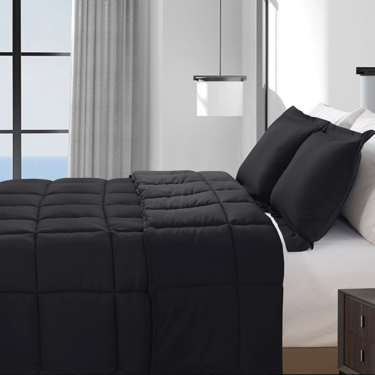Elegant Comfort 3-Piece Box Stitched Comforter & Shams - Duvet Insert with 4 Corner Tabs