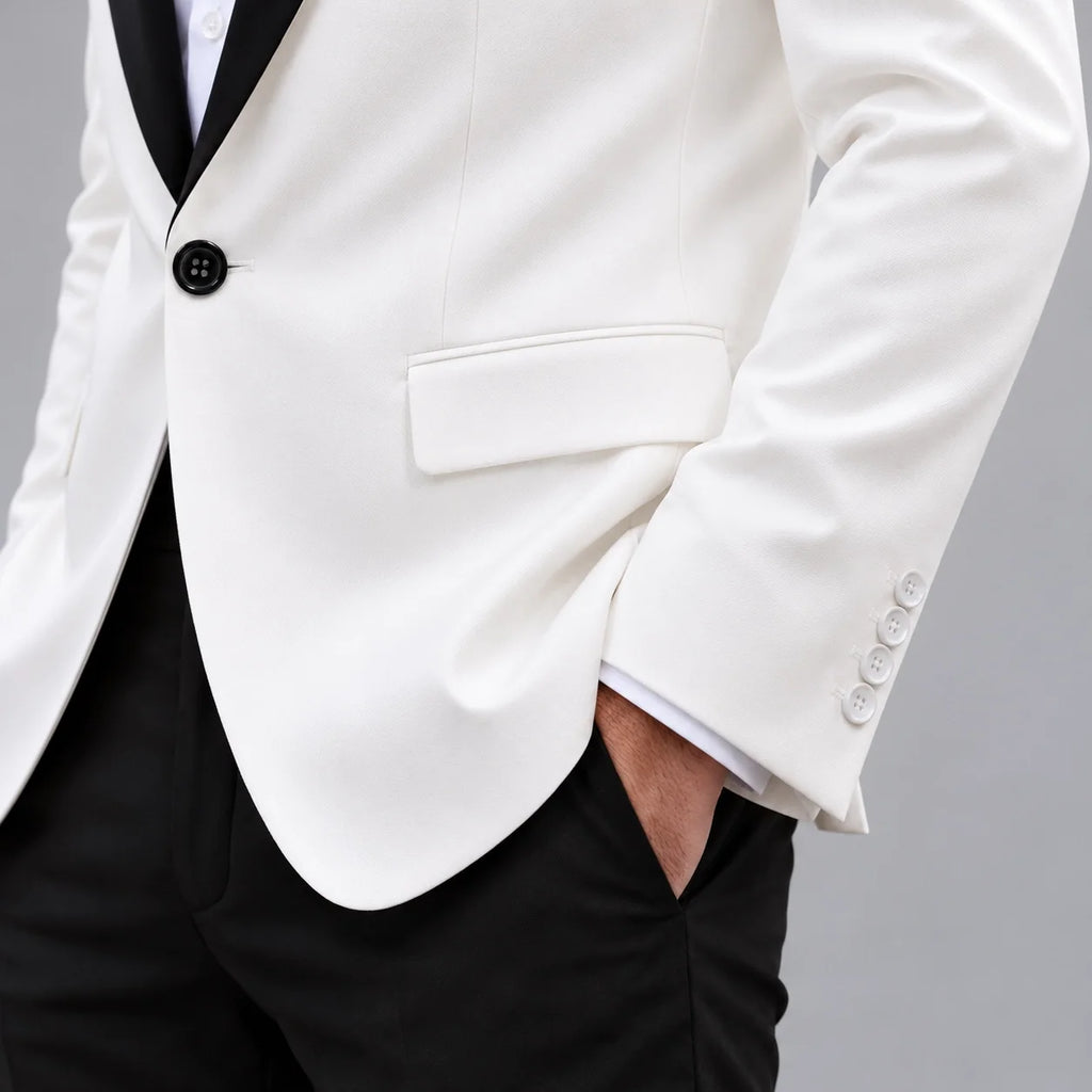 Sweetearing White Suit for Men 2 Piece Suit Tuxedo Black Peaked Collar Wedding Prom Formal Suit