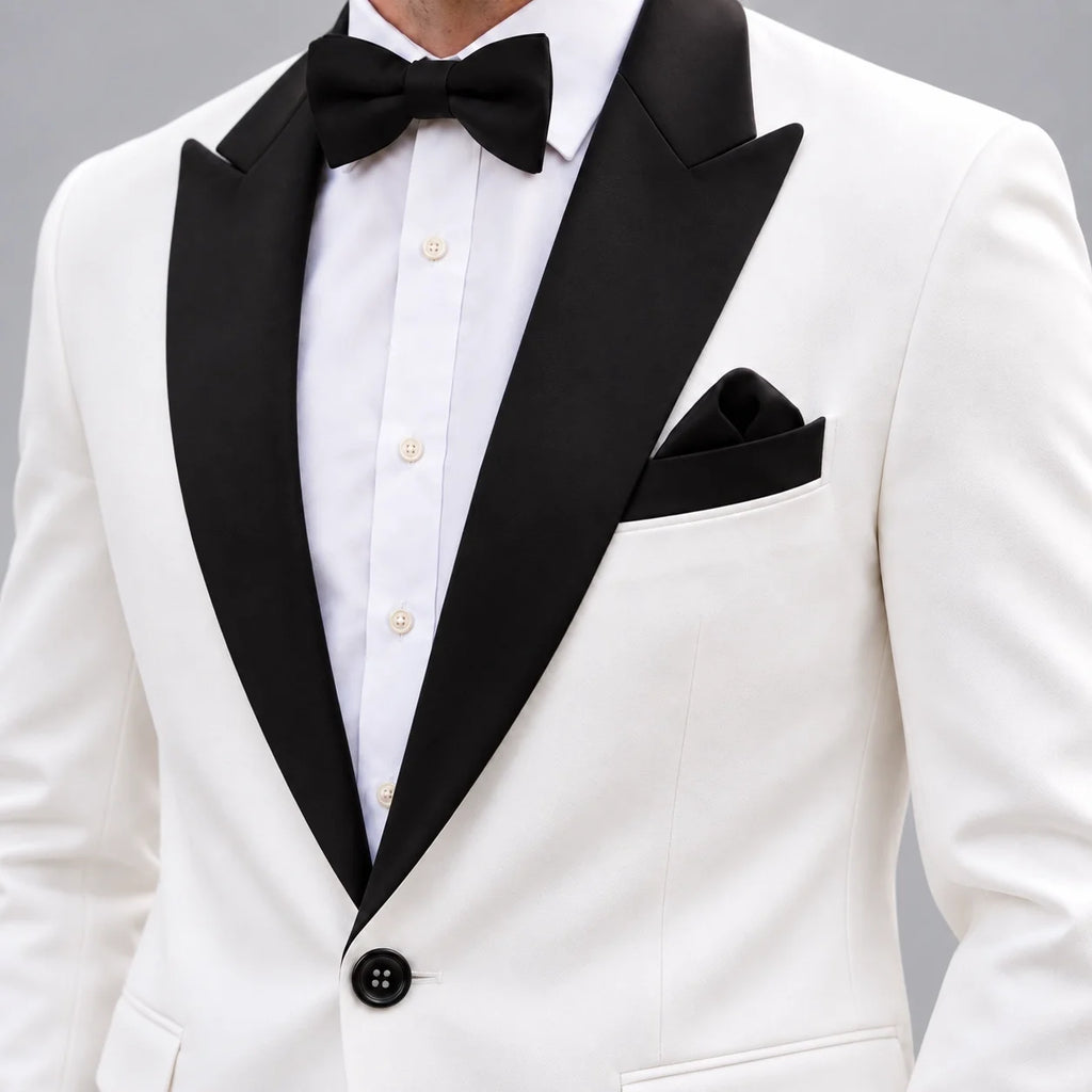 Sweetearing White Suit for Men 2 Piece Suit Tuxedo Black Peaked Collar Wedding Prom Formal Suit