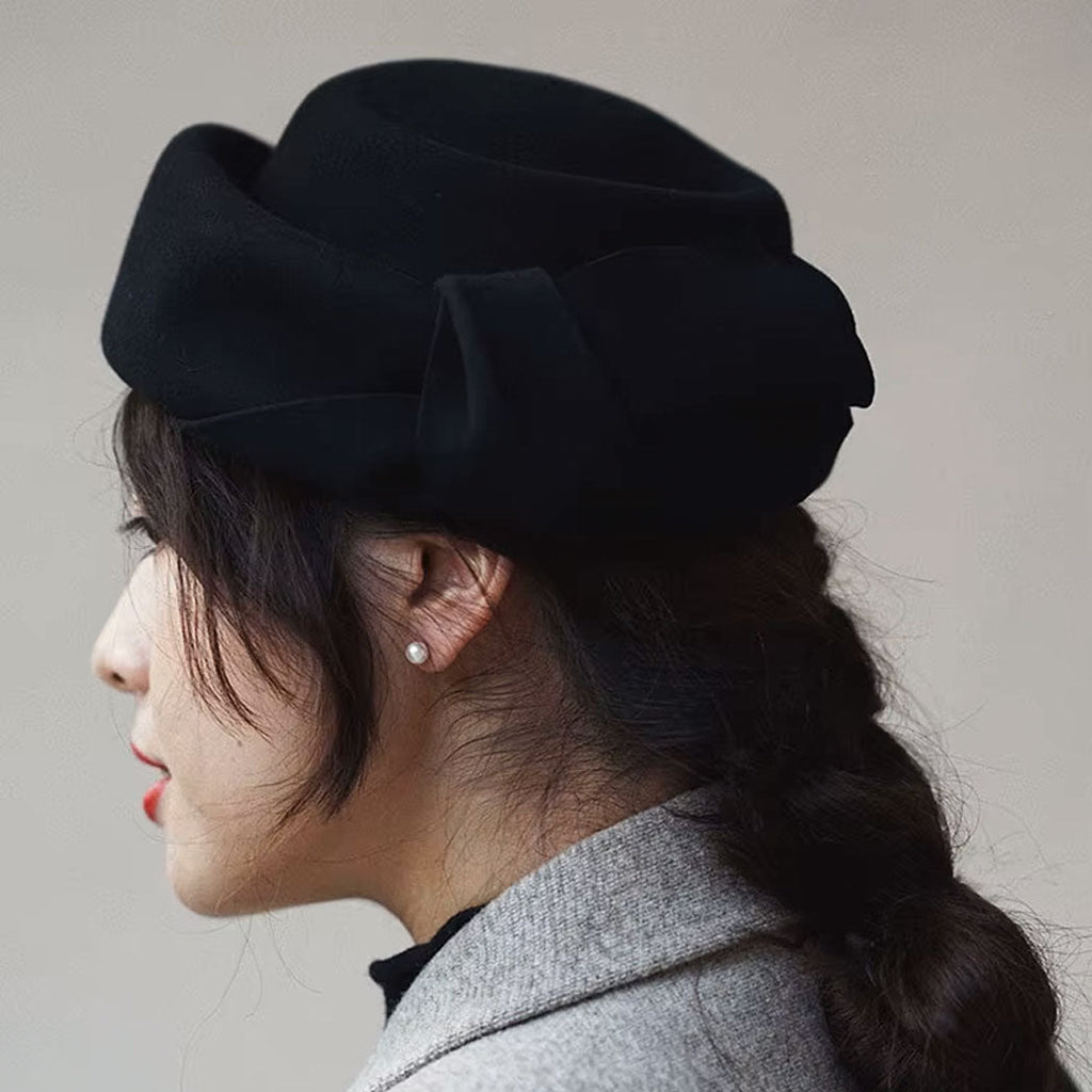 Teardrop Wool Felt Pillbox Fascinator Hat with Bow