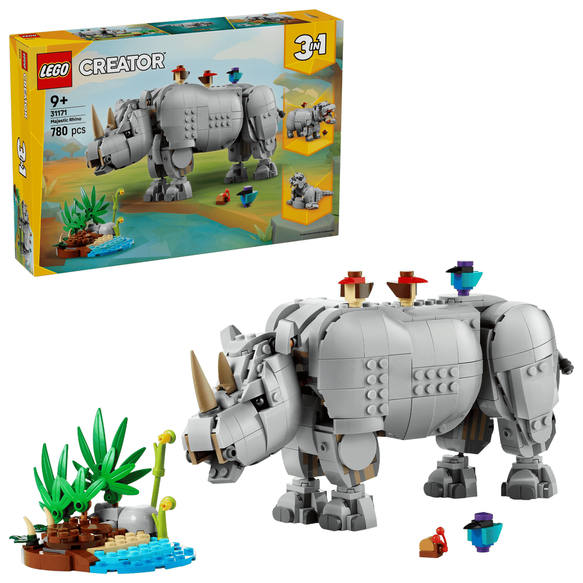 31171 LEGO Animaux sauvages : rhinocéros majestueux avec oiseaux