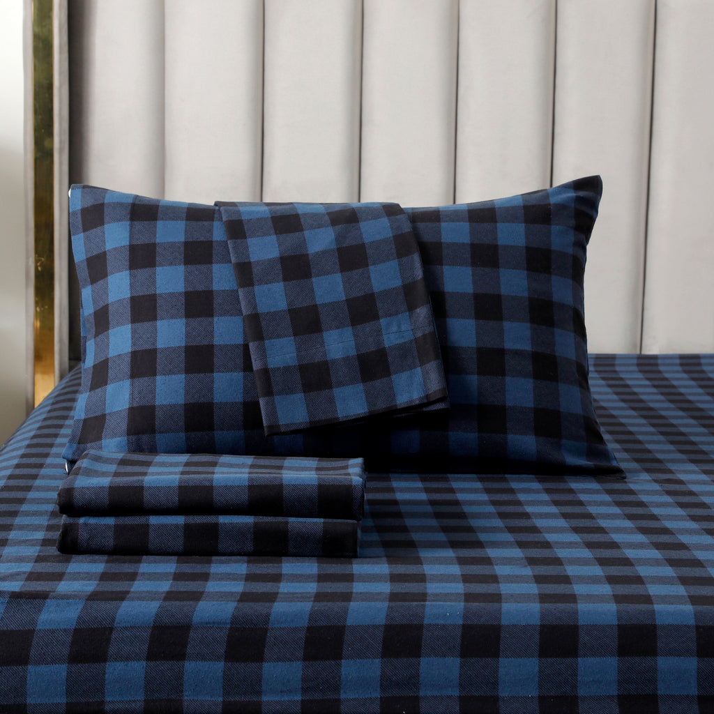 Elegant Comfort Buffalo Checkered Pattern - 100% Turkish Cotton Flannel, 4-Piece Flannel Sheet Set
