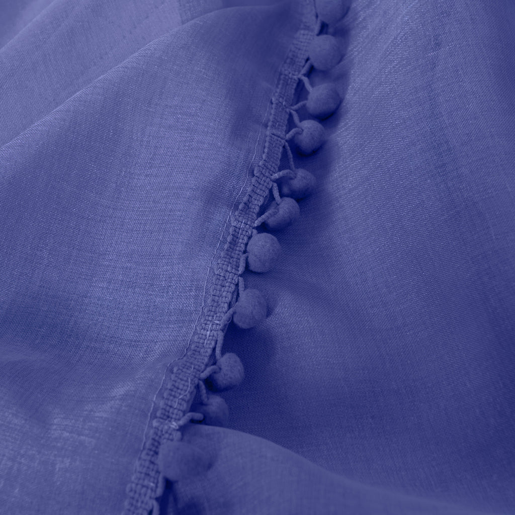 Elegant Comfort Set of 2 Pom Pom Tasseled Sheer Curtain - Rod Pocket