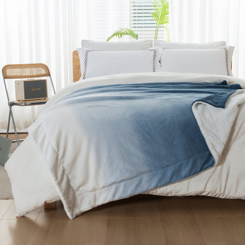 Elegant Comfort Ombre Printed - Sherpa Backed Plush Throw Blankets - 50 x 60 inches
