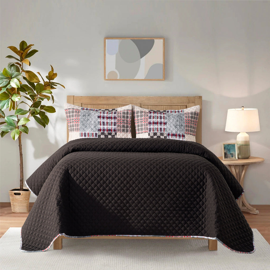 Elegant Comfort 3-Piece Patch Plaid Quilted Reversible Bedspread Coverlet Set