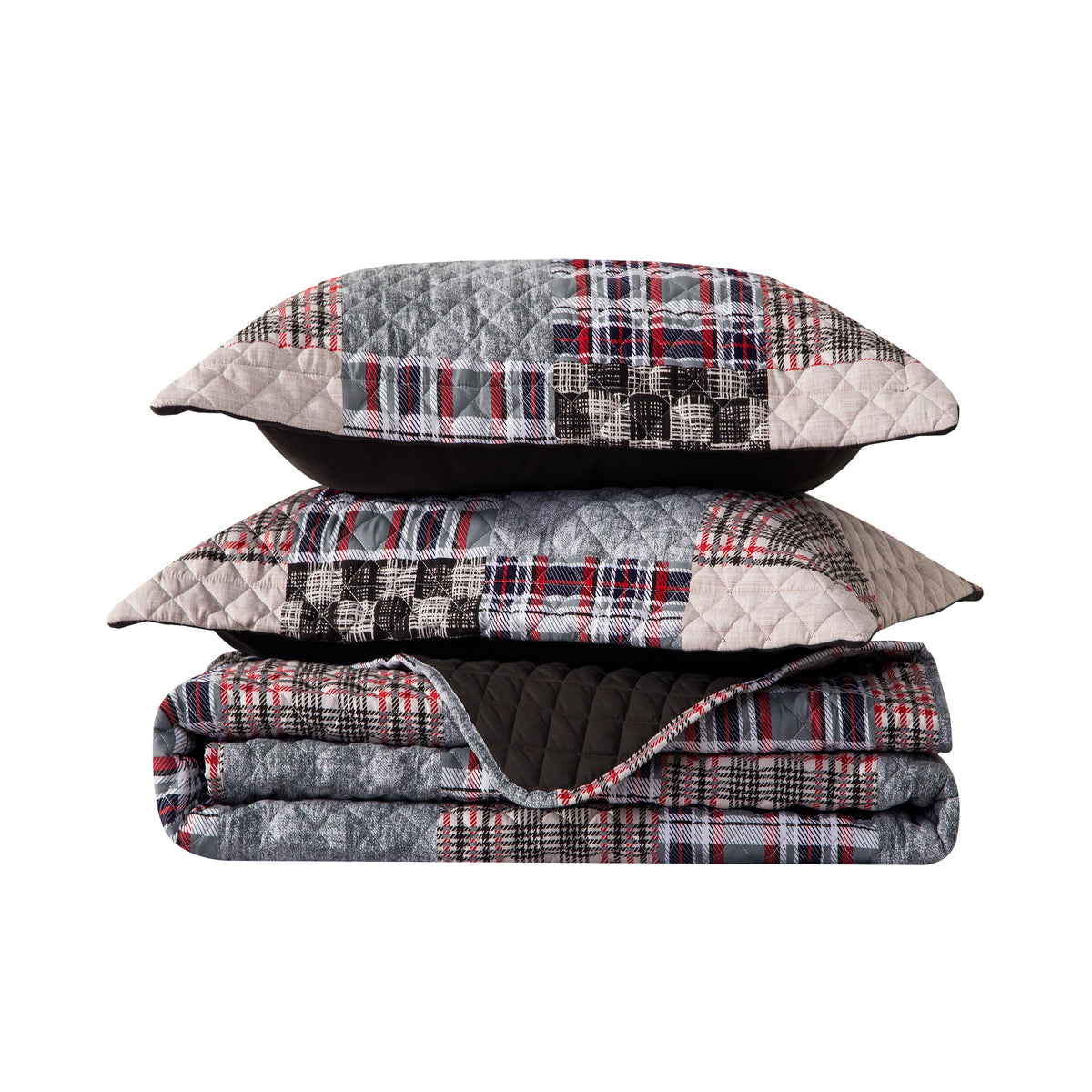 Elegant Comfort 3-Piece Patch Plaid Quilted Reversible Bedspread Coverlet Set