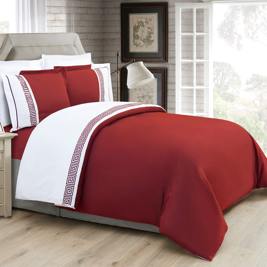 Elegant Comfort 3-Piece Greek Embroidered Duvet Cover Set