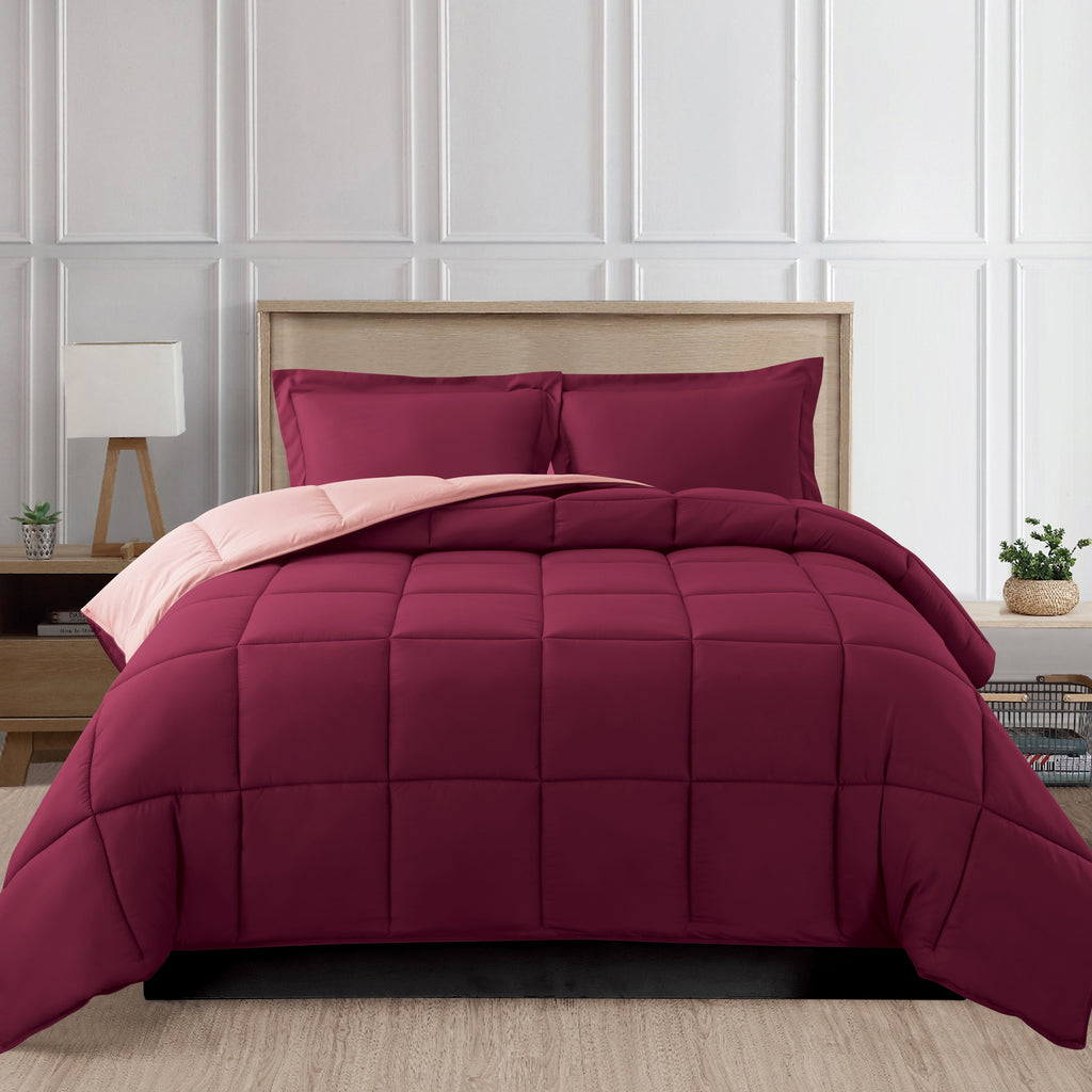 Elegant Comfort Reversible 3-Piece Box Stitched Comforter & Shams - Duvet Insert with 4 Corner Tabs