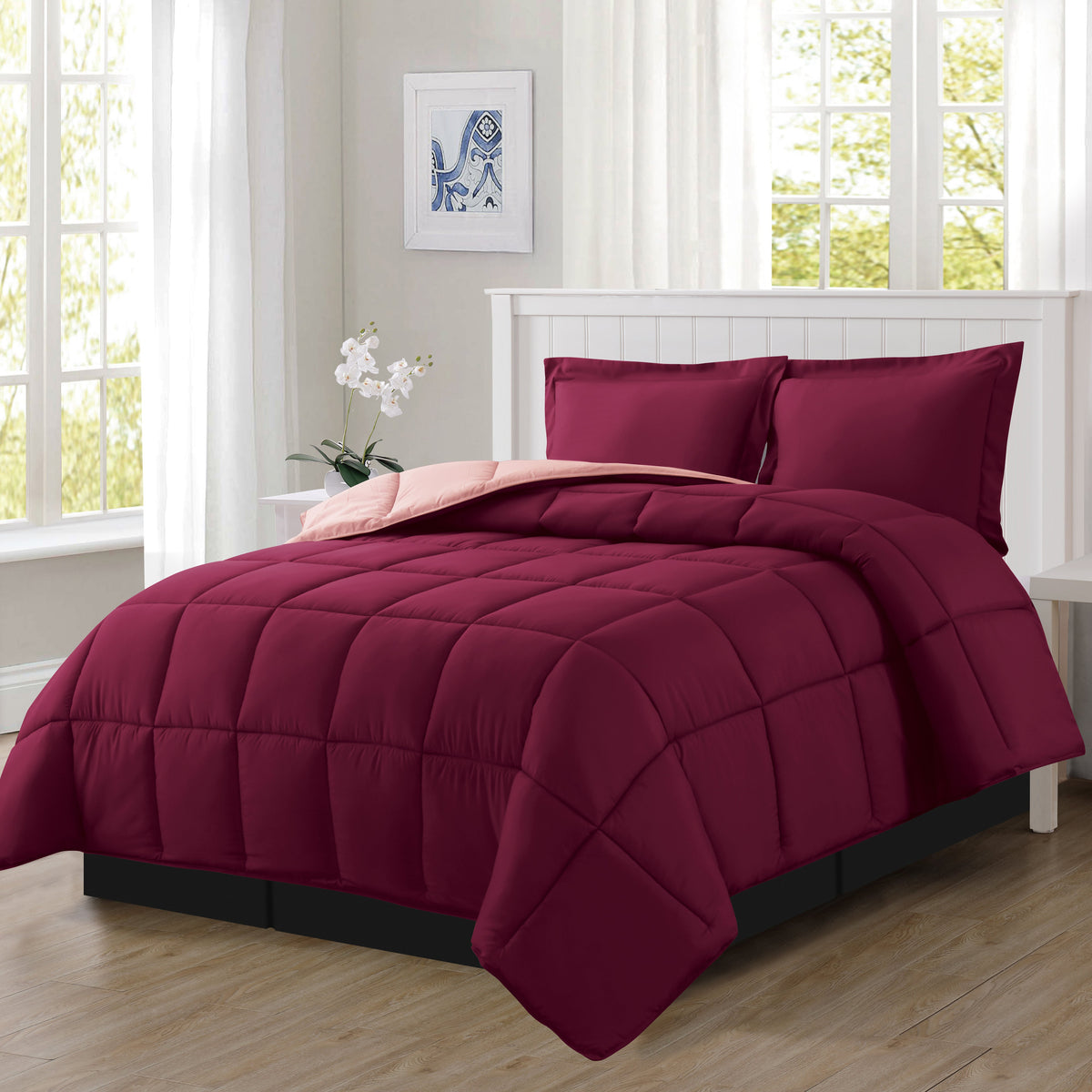 Elegant Comfort Reversible 3-Piece Box Stitched Comforter & Shams - Duvet Insert with 4 Corner Tabs