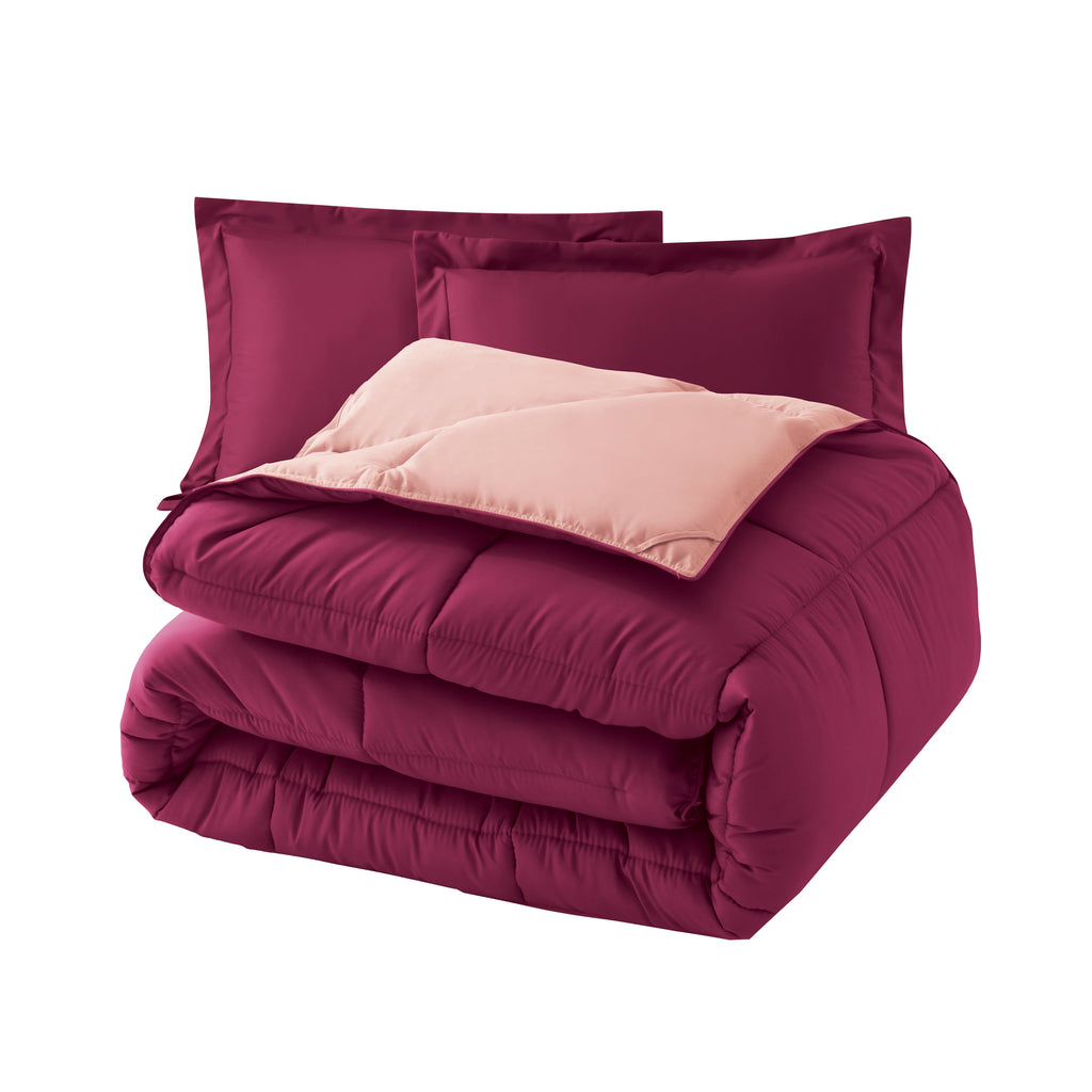 Elegant Comfort Reversible 3-Piece Box Stitched Comforter & Shams - Duvet Insert with 4 Corner Tabs