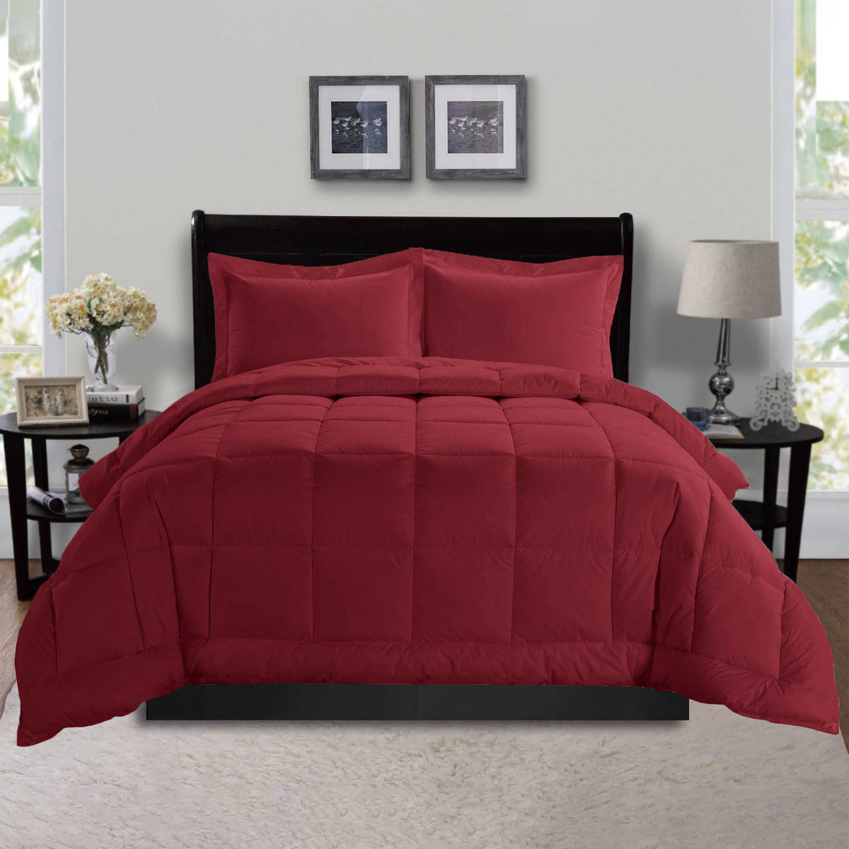 Elegant Comfort 3-Piece Solid Box Stitched Comforter & Shams - Double-Filled Comforter