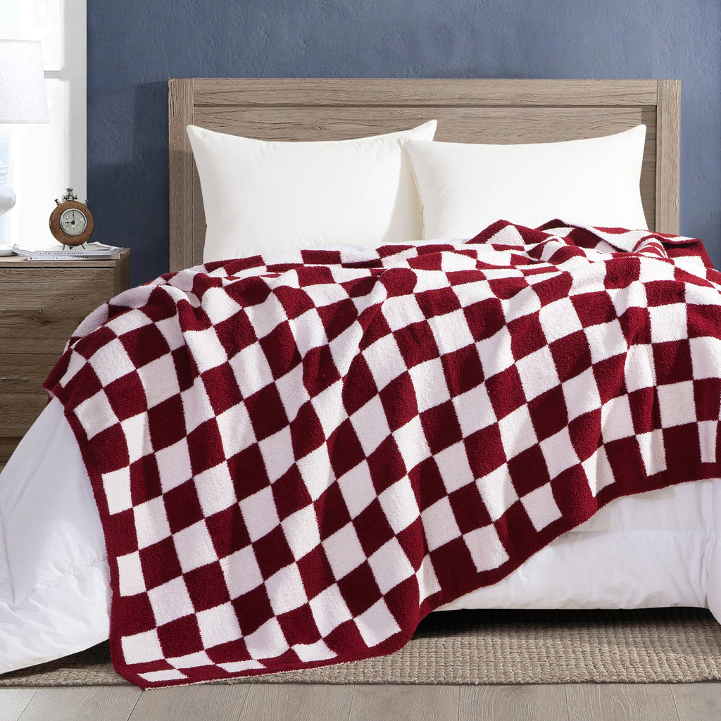 Elegant Comfort 50" x 70"  Ultra Soft Checkered Knitted Throw Blanket