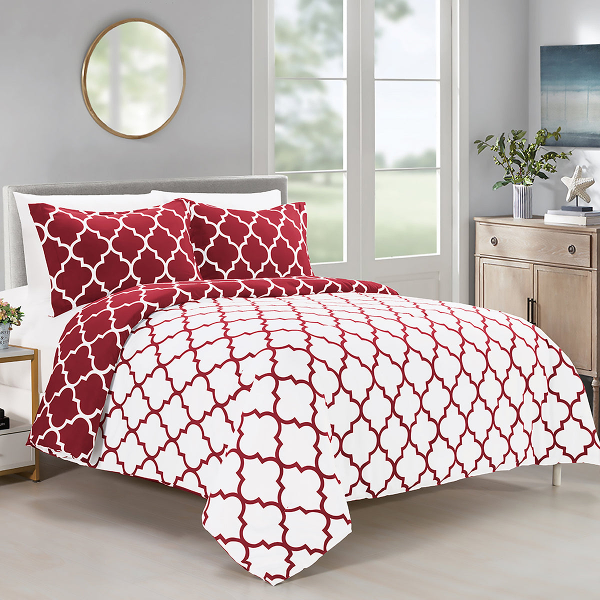 Elegant Comfort 3-Piece Moroccan Trellis Reversible Comforter Set