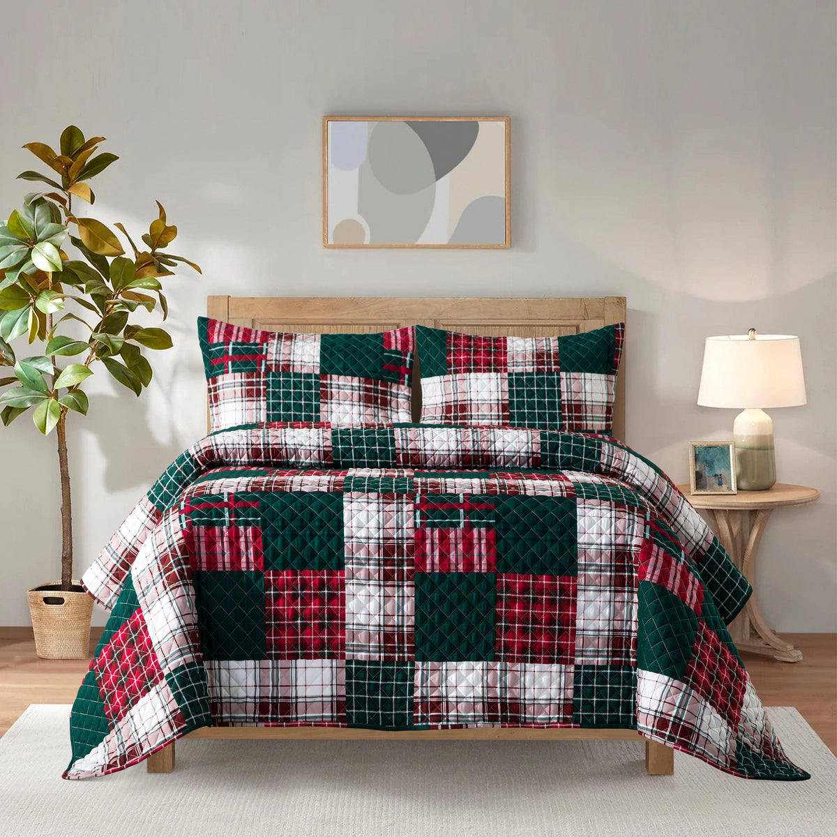 Elegant Comfort 3-Piece Patch Plaid Quilted Reversible Bedspread Coverlet Set