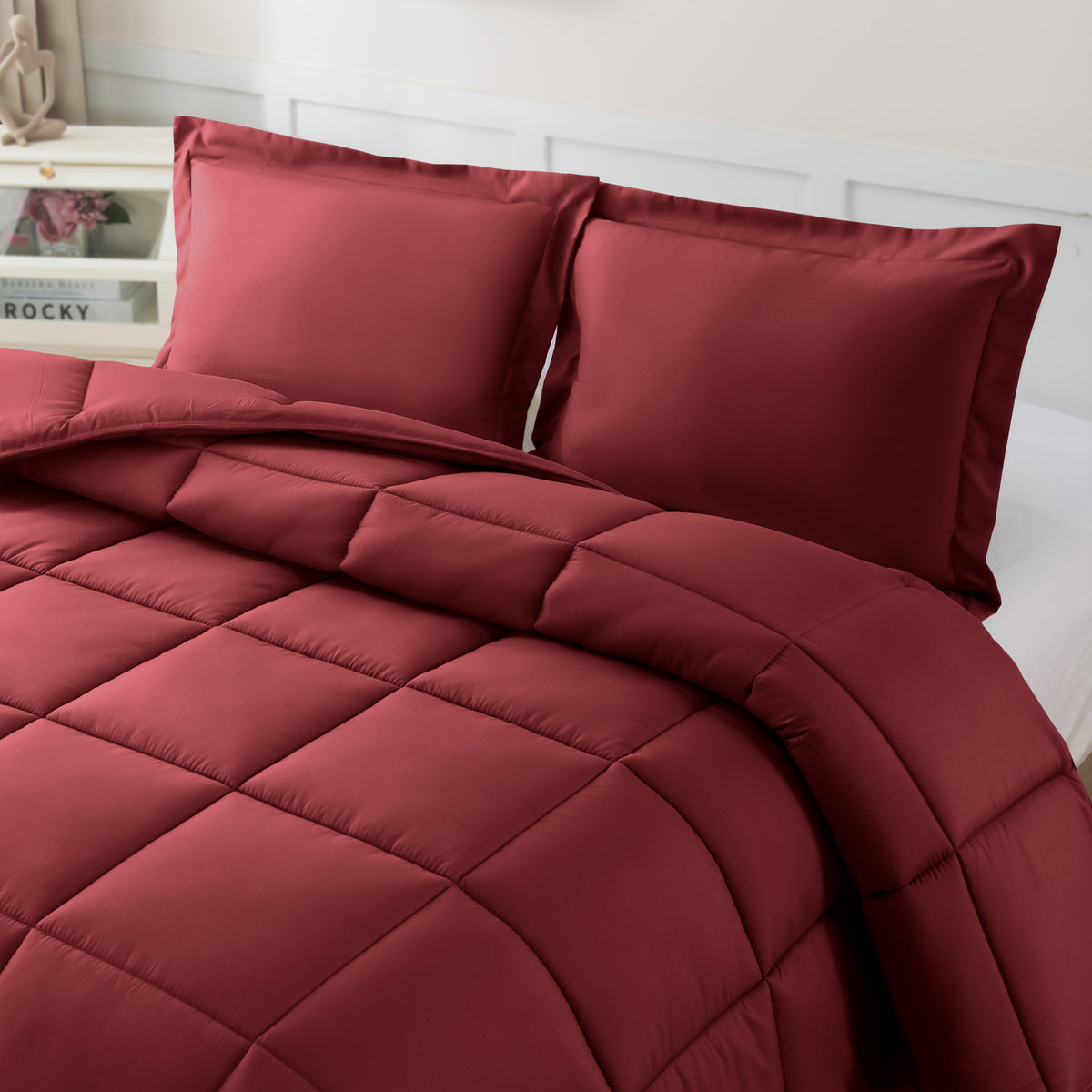 Elegant Comfort 3-Piece Solid Box Stitched Comforter & Shams - Double-Filled Comforter
