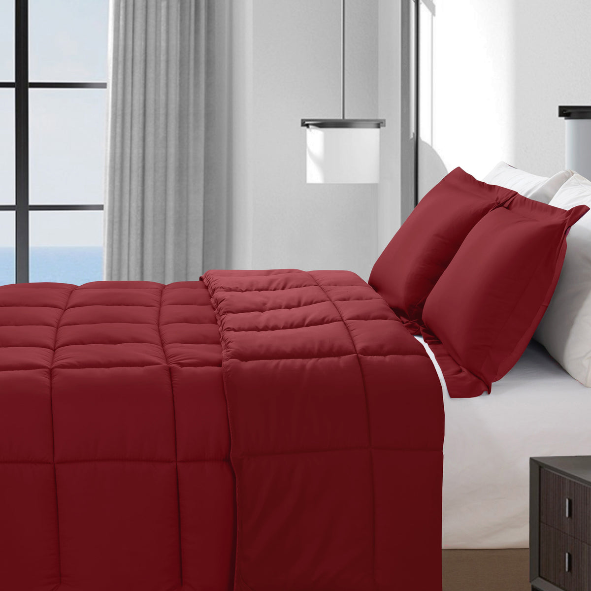 Elegant Comfort 3-Piece Box Stitched Comforter & Shams - Duvet Insert with 4 Corner Tabs
