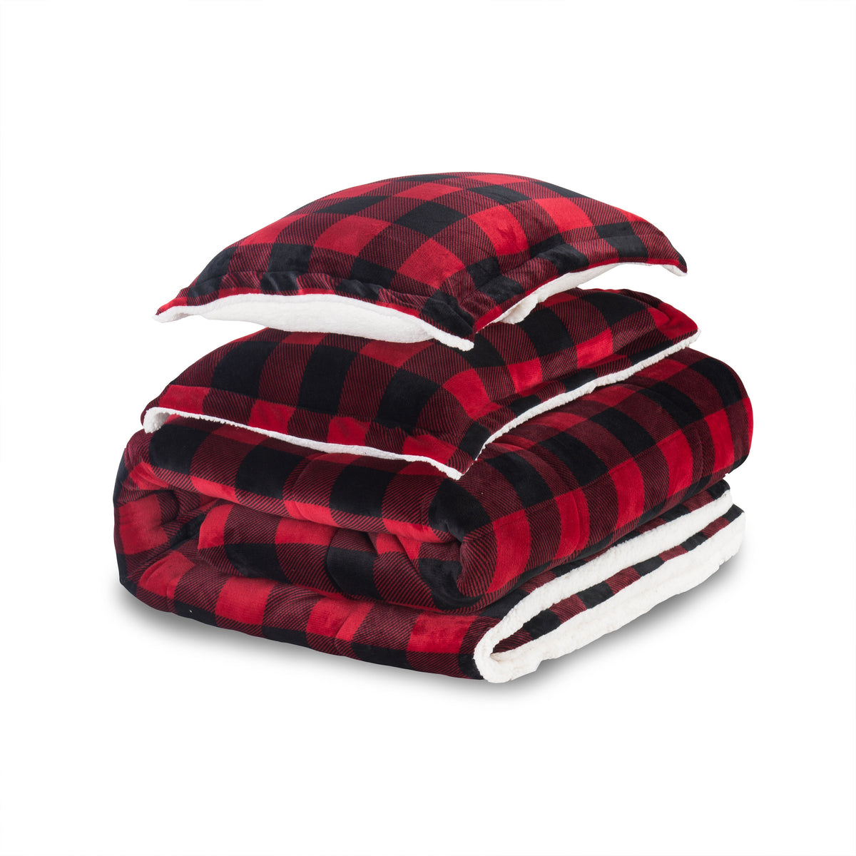 Elegant Comfort 3-Piece Buffalo Micro-Suede Reversible Sherpa - Lodge-Plaid Pattern Comforter Set
