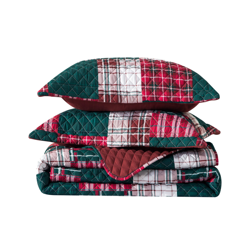 Elegant Comfort 3-Piece Patch Plaid Quilted Reversible Bedspread Coverlet Set
