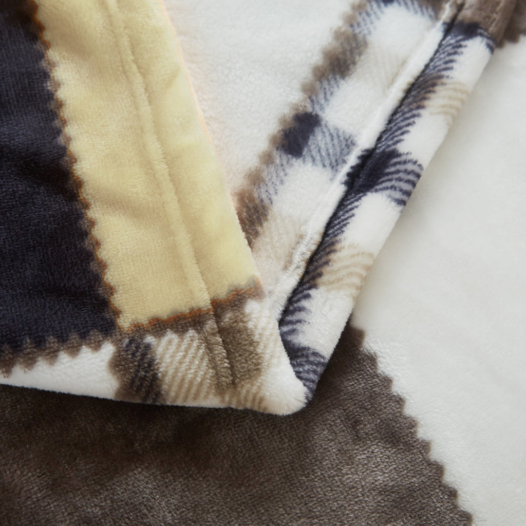 Tache Buttermilk Fall Yellow Brown Farmhouse Super Soft Plaid Patchwork Throw Blanket (4026)