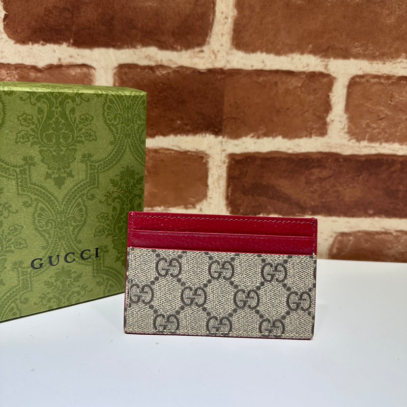 Gucci GG Supreme Card Holder – Beige Canvas Coloured Leather Trim Lacquered GG