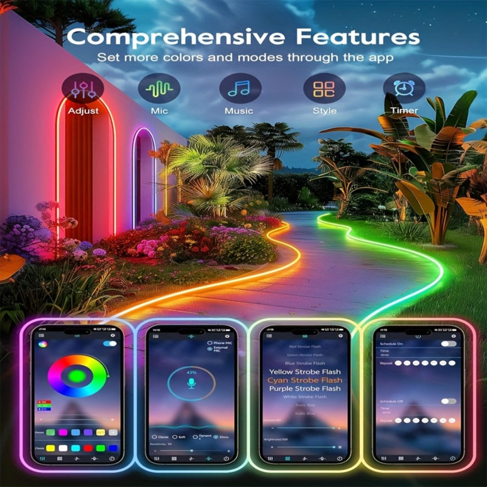 Neon Rope Lights RGB LED Flexible Strip with App & Remote Control, Music Sync, Cuttable, 24V Safe