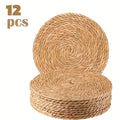 12pcs Rattan Placemats Natural Wicker Round Table Mats Heat-Resistant Non-Slip 11.8" Kitchen Dining Decor Bohemian