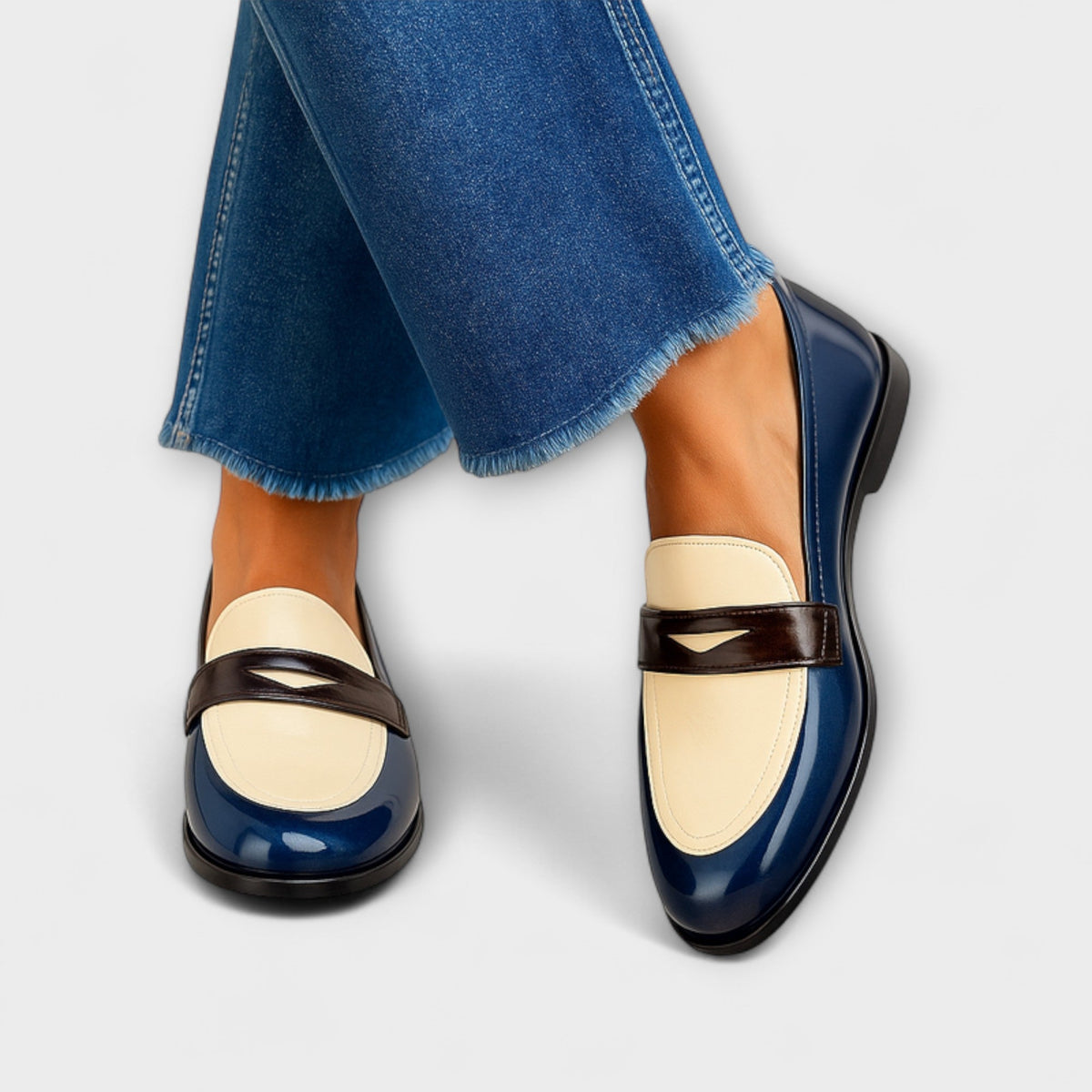 Claudine | Elegante zweifarbige Kontrast-Loafer