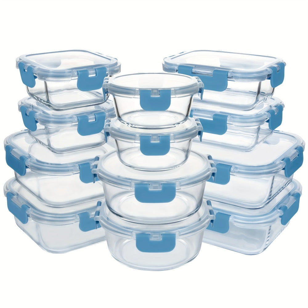 Glass Food Storage Containers for Meal Prep, Airtight Borosilicate Kitchen Boxes, Microwave and Freezer Safe