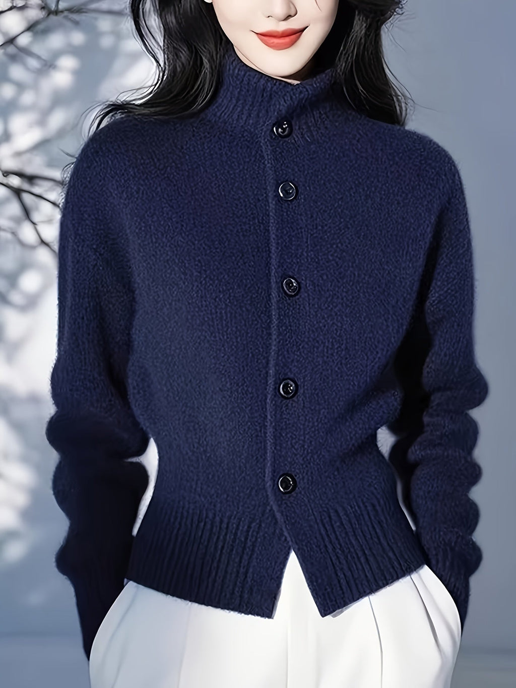 Vera | Hochgeschlossene Knopfstrickjacke