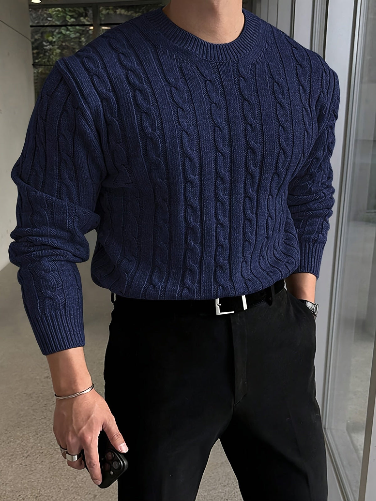 Gareth | Rundhals-Pullover im Zopfmuster