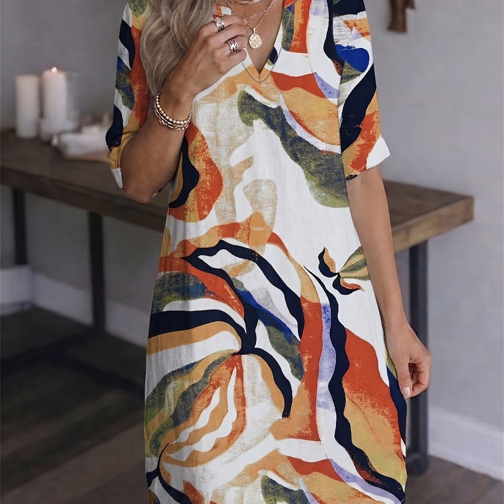 Marion | Kunstvolles Kleid mit V-Ausschnitt