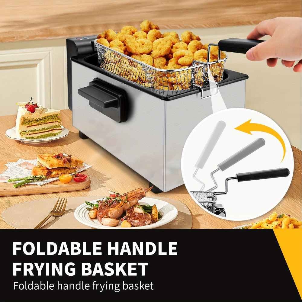 Deep Fryer, Electric 1500W Non-Stick Detachable Basket Adjustable Temperature Control for Home Cooking, Dining and Outdoor Meals