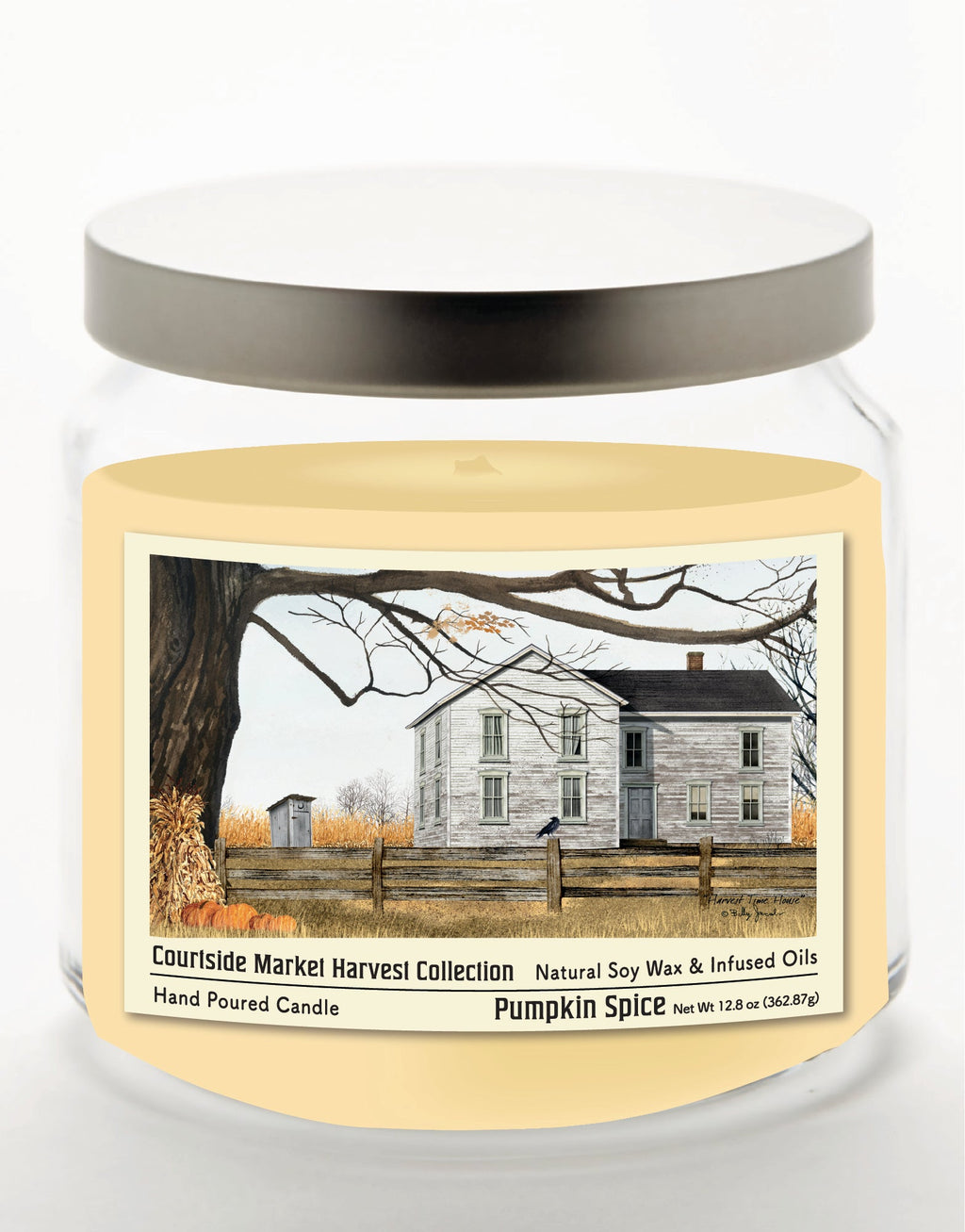 Harvest Collection Farmhouse 12.8 Oz Candle Glass Jar with Brushed Silver Metal Lid