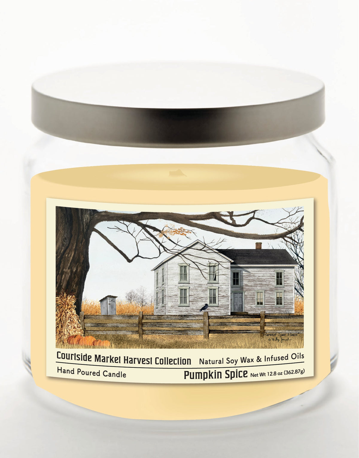 Harvest Collection Farmhouse 12.8 Oz Candle Glass Jar with Brushed Silver Metal Lid